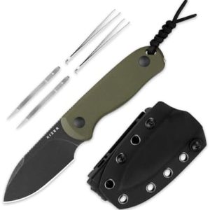 Kizer Drop Bear EDC Camping Knife |57" Black Stonewash D2 Blade, Olive Green G10 Handle, Full Tang Survival Knife with A