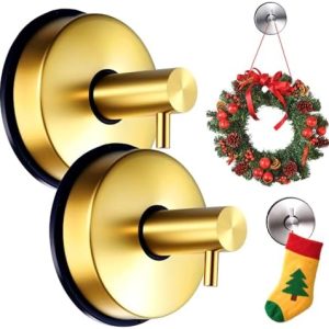 2PCS Gold Suction Cup Hooks for Door Wreaths & Showers | Heavy-Duty Towels Hanger for Bathroom & Glass | Christmas Wreat