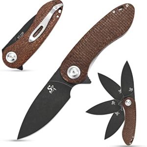 Sitivien ST139 Folding Knife - Sandvik 14C28N Steel Blade - Micarta Handle - EDC Tool for Outdoor Camping, Hiking, Hunti