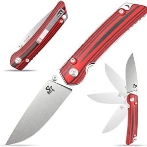 Sitivien ST128 Folding Knife - Durable D2 Blade & G10 Handle - Compact EDC Tool for Outdoor Hiking & Camping - Red - Saf